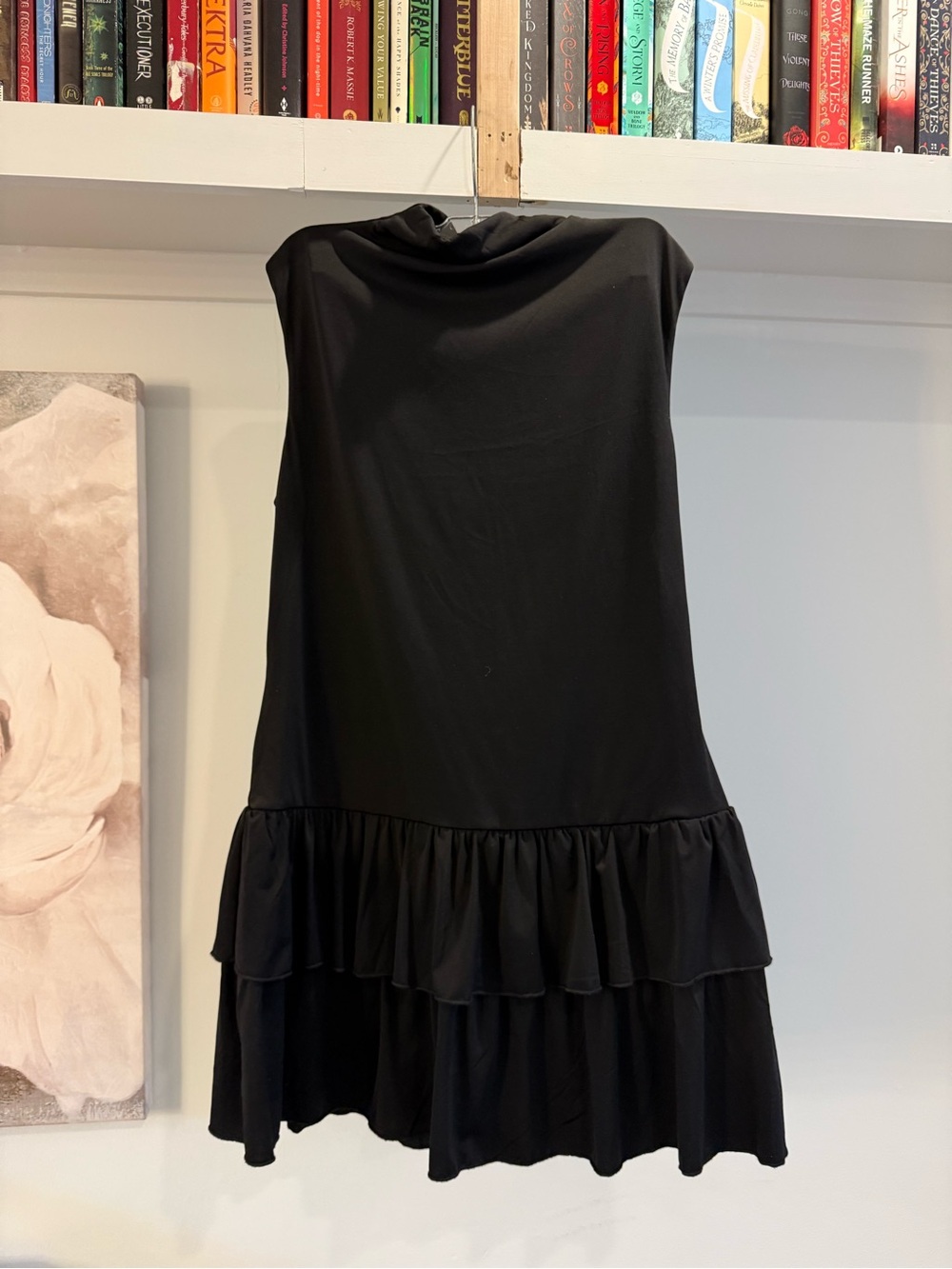 wild fable mockeneck Black Sleeveless Ruffle-Hem Dress